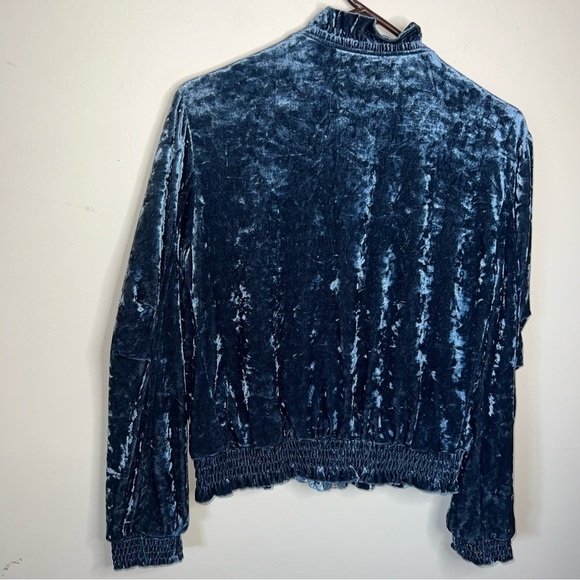 Dance & Marvel Blue Crushed Velvet Ruffled Zip Up Jacket Size Small - Picture 5 of 10